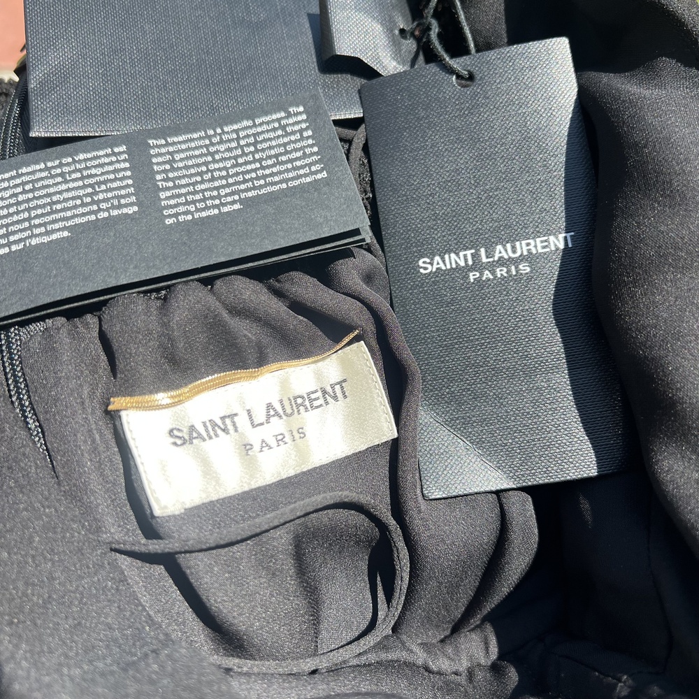 SAINT LAURENT Dress Black Silk Ruffle Tiered Mini Size 40 US 8 Medium NWT YSL - Picture 9 of 9